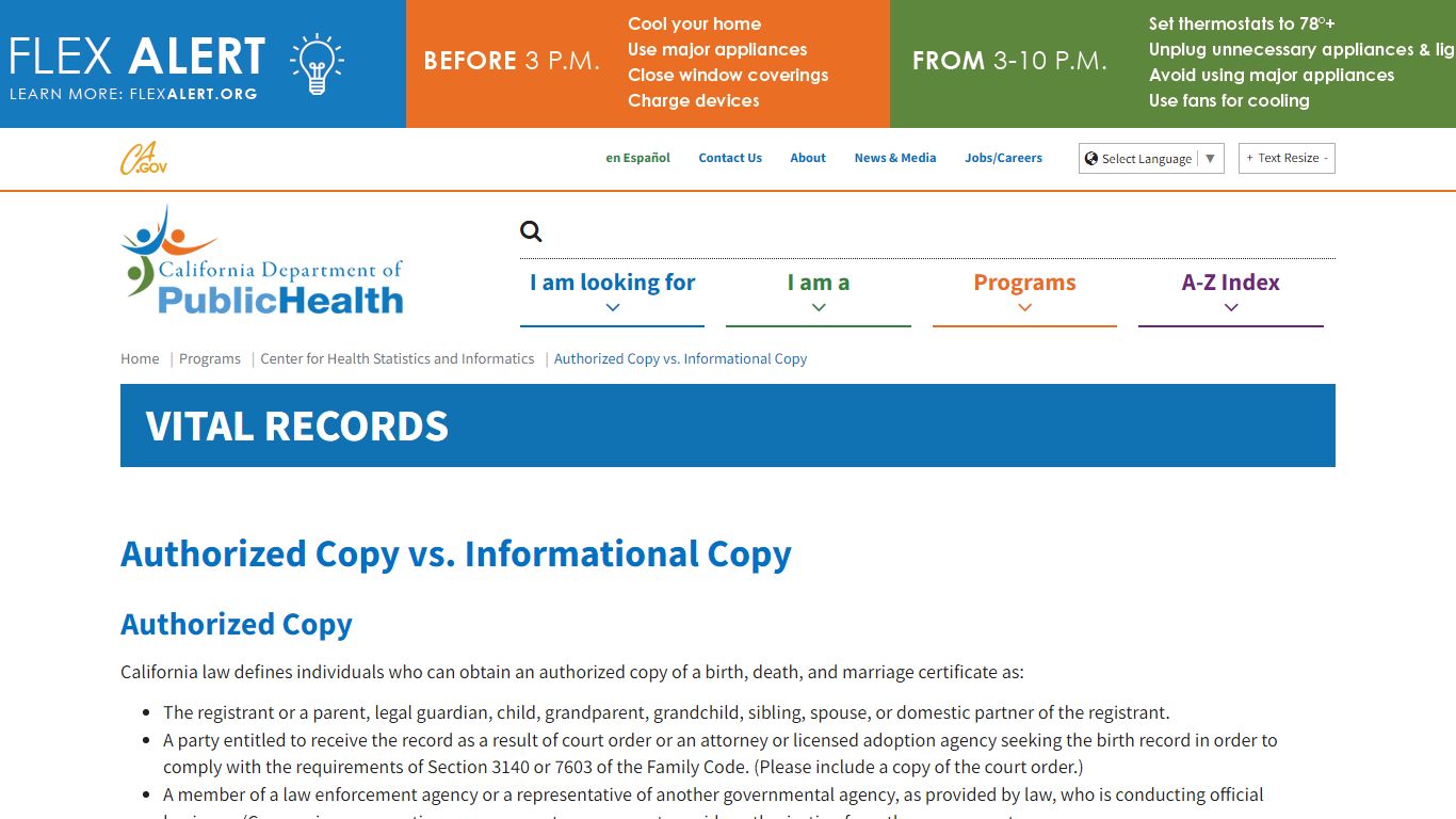 Authorized Copy vs. Informational Copy - California